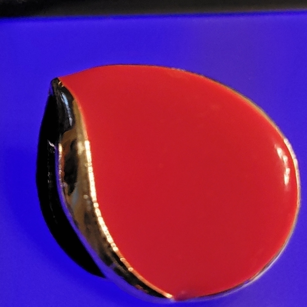 Vintage Teardrop Red Enamel, Black and Goldtone Pierced Earrings - Picture 4 of 9